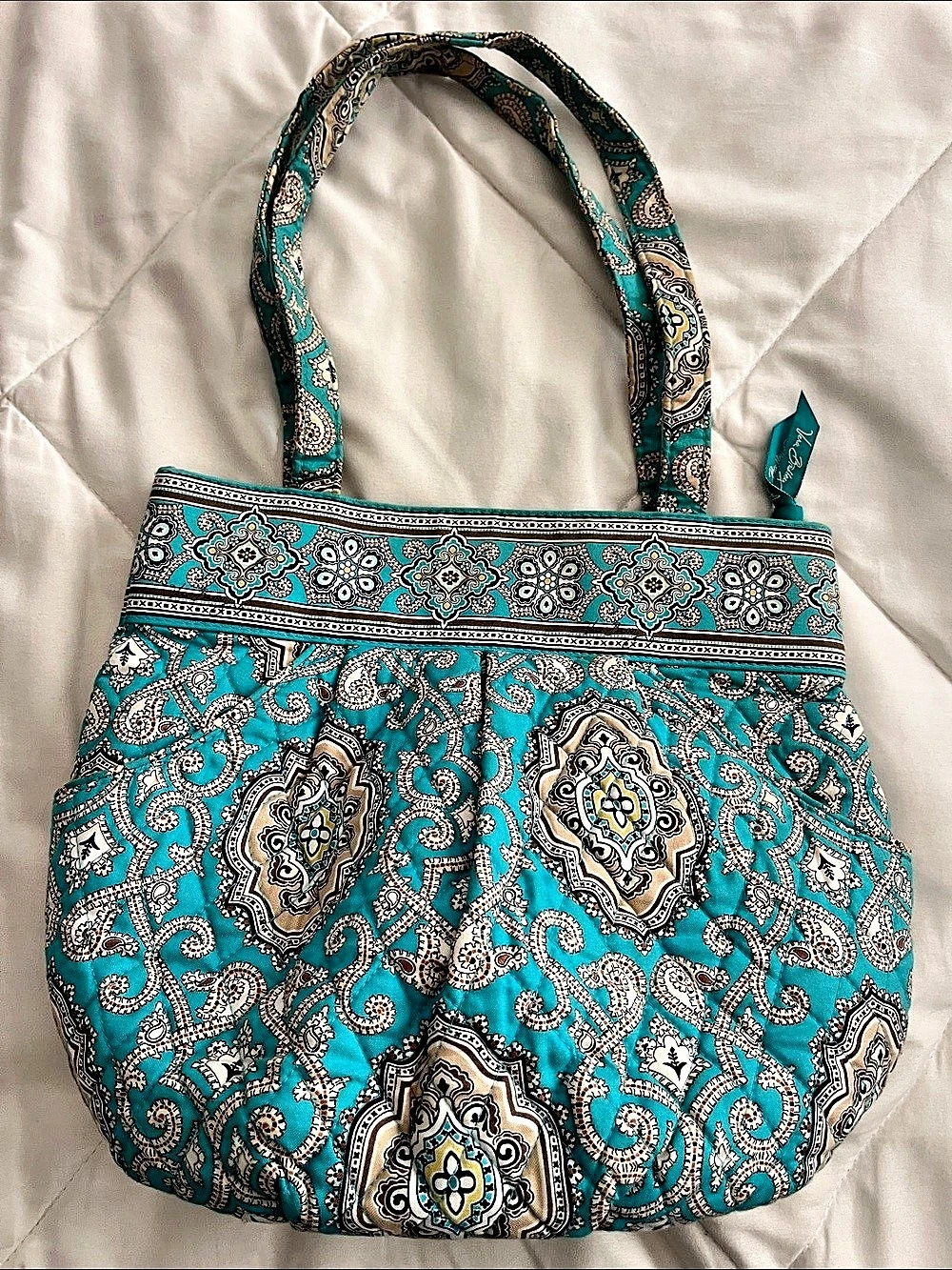 Vera Bradley Quilted Shoulder Bag Paisley Tote Blue & Brown